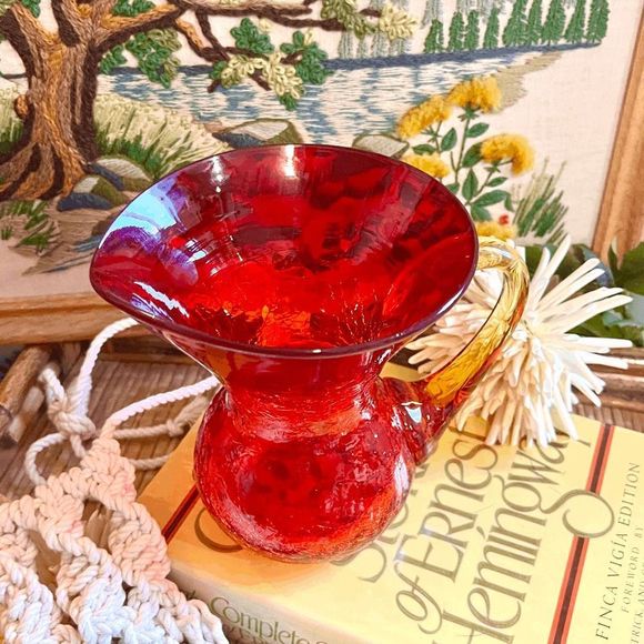 Vintage Rainbow Crackled Glass Wide Mouth Pitch Vase - Picture 3 of 4